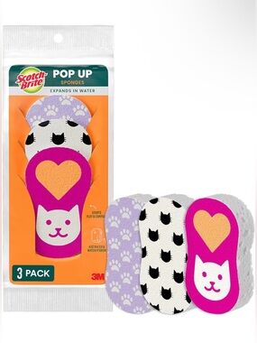 Scotch-Brite Pop Up Cat Print Kitchen Sponges - Pink & Lavender - 3 Pack